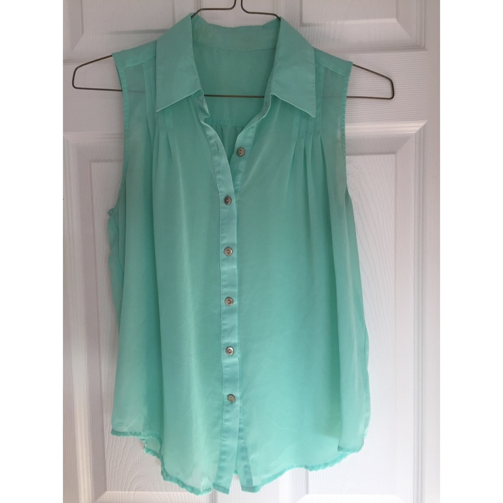 Mint colored  chiffon collared tank